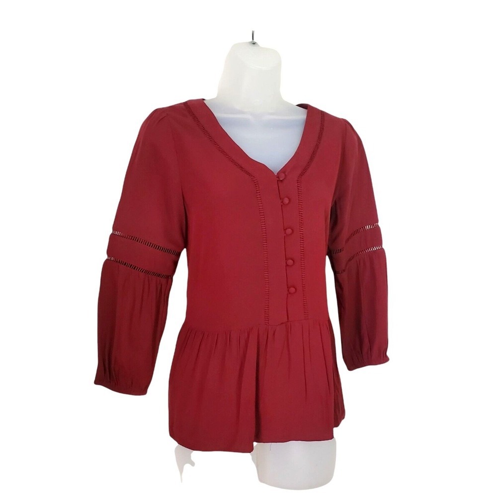 LOFT Prairie Peplum Blouse 3/4 Sleeve Button‎ Front Top Womens Size SP Petite